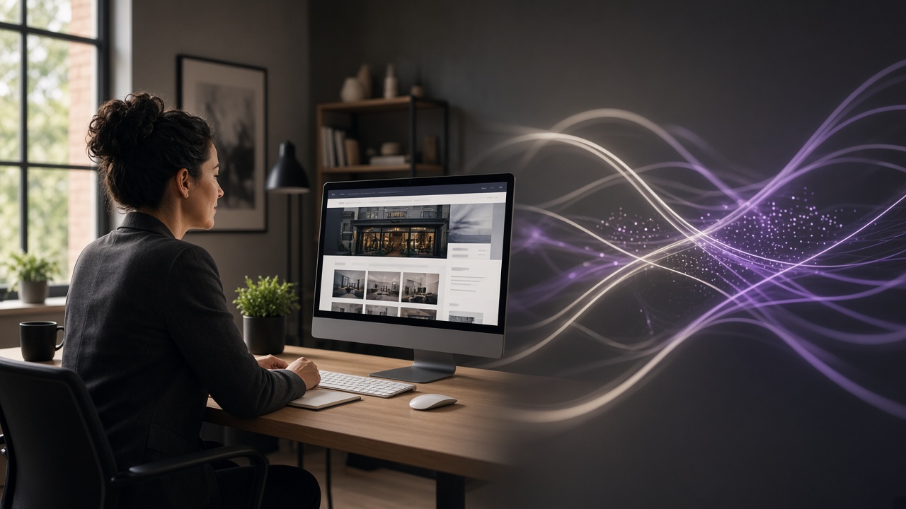 A person using a crafted website while signals flow to the systems that recommend businesses