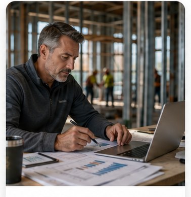 Contractor reviewing plans